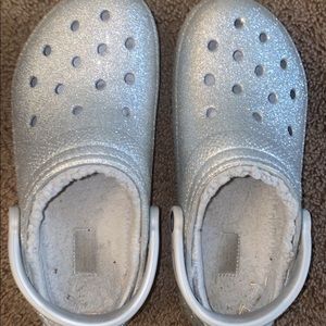 Silver glitter crocs